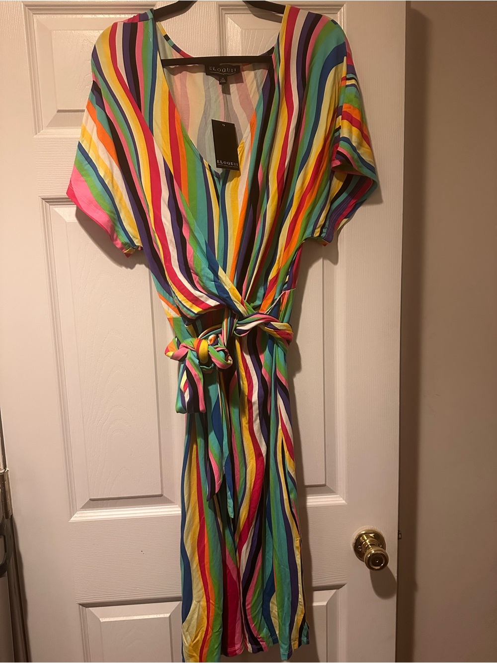 Eloquii Multicolor Striped Wrap Dress